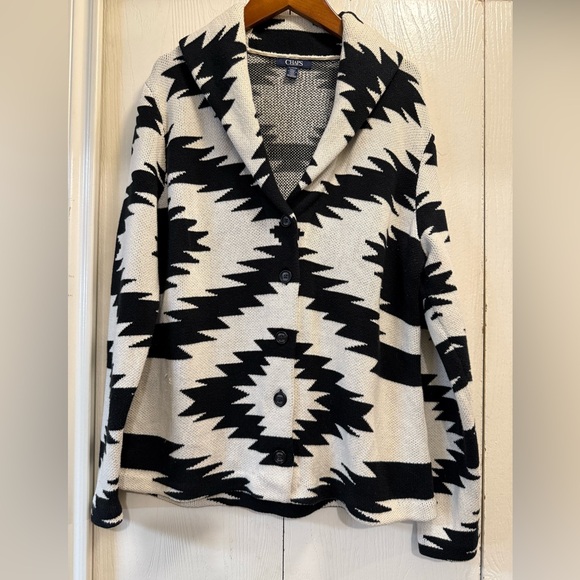 Chaps Sweaters - Chaps Black/White Geometric Aztec Cotton Knit Button front Cardigan Sweater XL